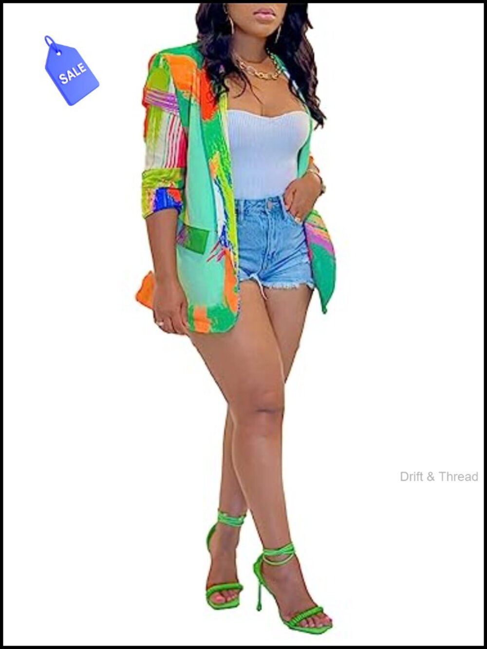 Women's Multicolor Print Blazer Tie Dye Open Front Long Sleeve Casual Work